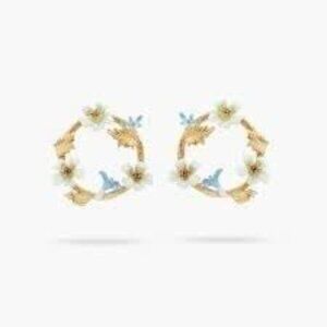 Les Nereides White And Blue Flowers Hoop Stud Earrings